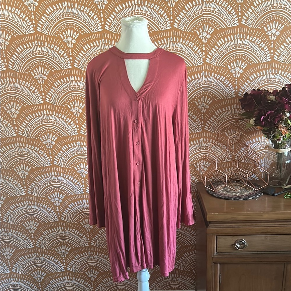 She + Sky Burgundy Button-Down Dress